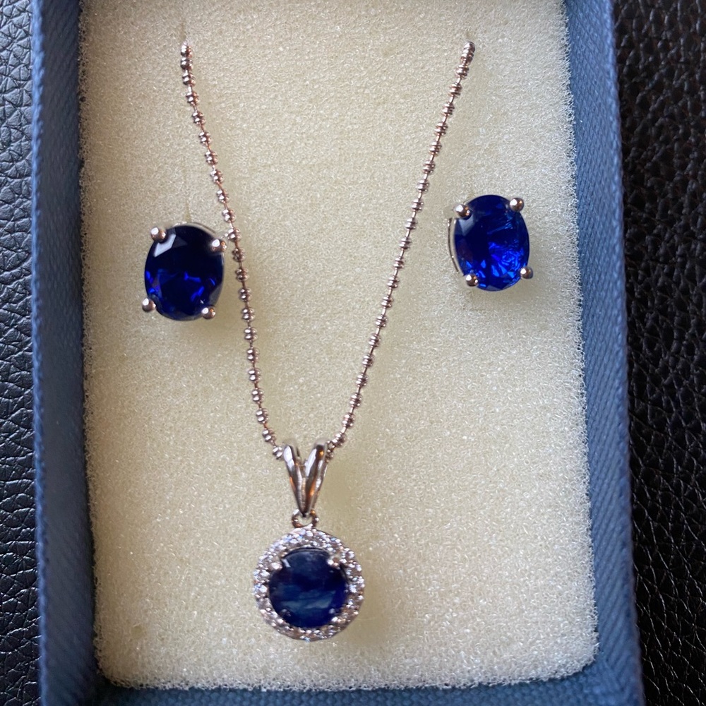 Sapphire necklace and earring set